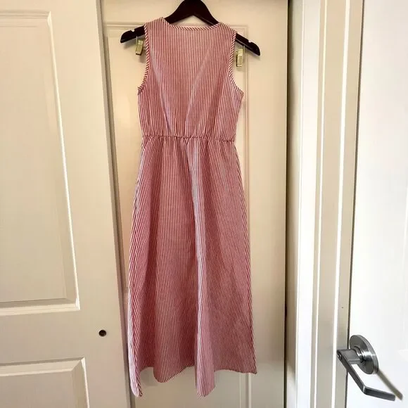Pink White Stripe Midi Dress Size 6 Sleeveless V-Neck Tie Front Summer Sun Dress - Picture 3 of 9